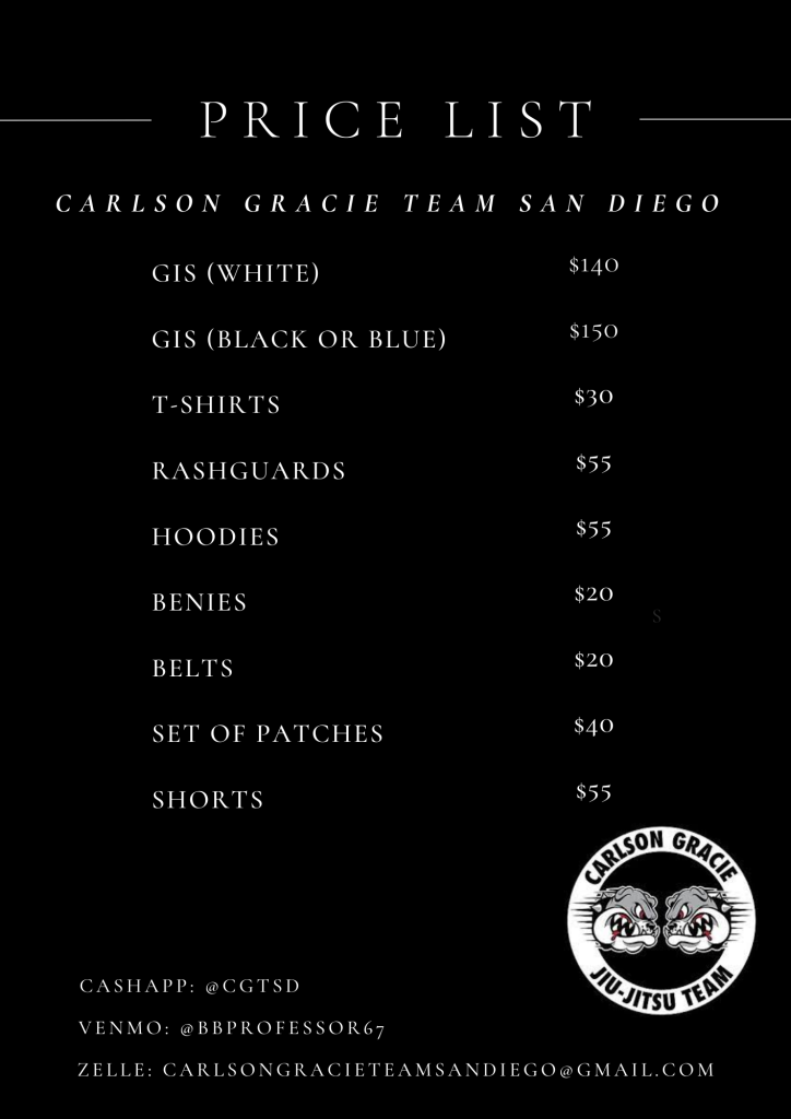 Carlson Gracie merchandise and pricing